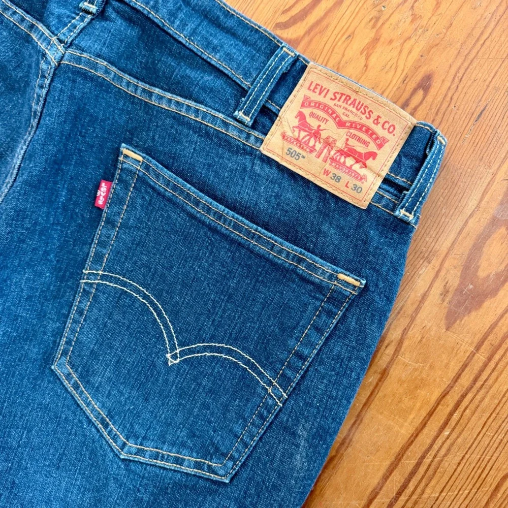 Levis 505 Regular Fit Straight‎ Leg Blue Denim Jeans Mens 38x30 Dark Wash
